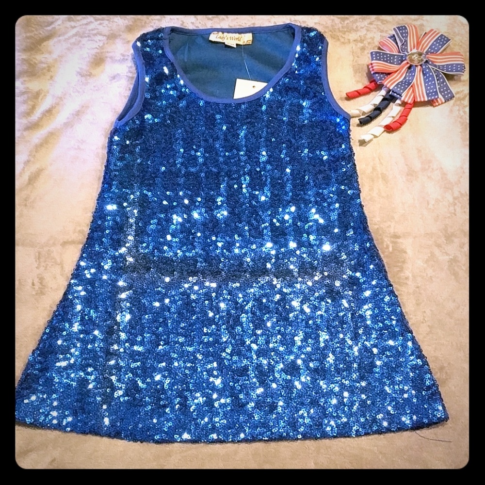 Blue Sequin Dress with Hairbow
